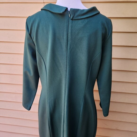 🔴SOLD🔴 Talbots Ponte Knit Green Sheath Dress 3/4 Sleeves Wide High Mockneck - Picture 8 of 12